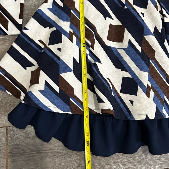 Pinkyotto Beige and Blue Abstract Geometric Textured Printed Ruffle Dress - Picture 6 of 8